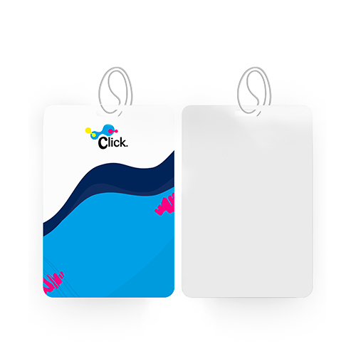 Tag para bagagem em PVC 0,70mm, impressão frente com cordão fino.